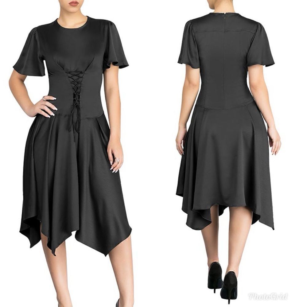Anthropologie Current Air Navy Blue Asymmetrical Lace Up Dress